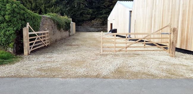 Double field gates with oak posts